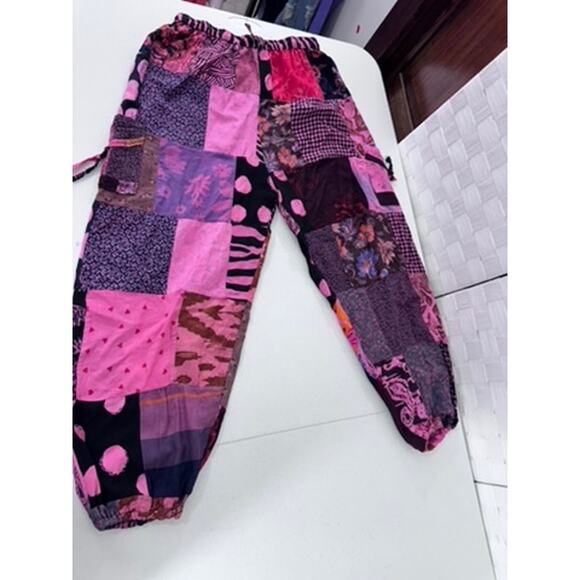 Unknown Pants - Patchwork Pants, Boho, Gypsy, Elastic Waist, Side Pockets, Multicolor, Artsy